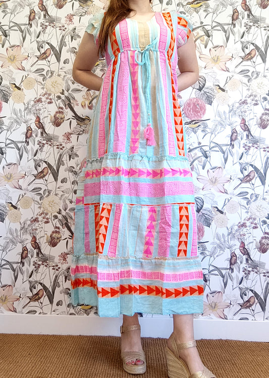 VESTIDO BOHO INDIA TURQUESA