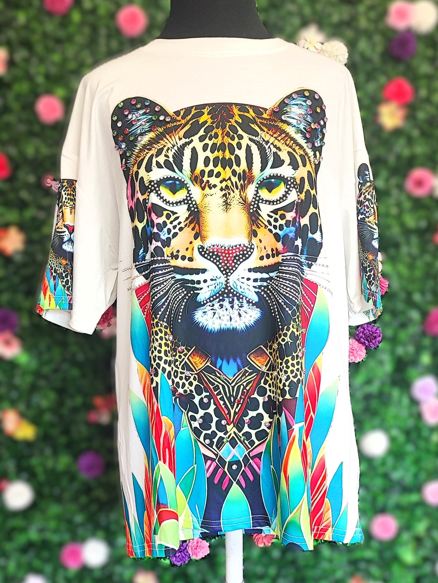 CAMISETA OVERSIZE LEOPARD BLANCA