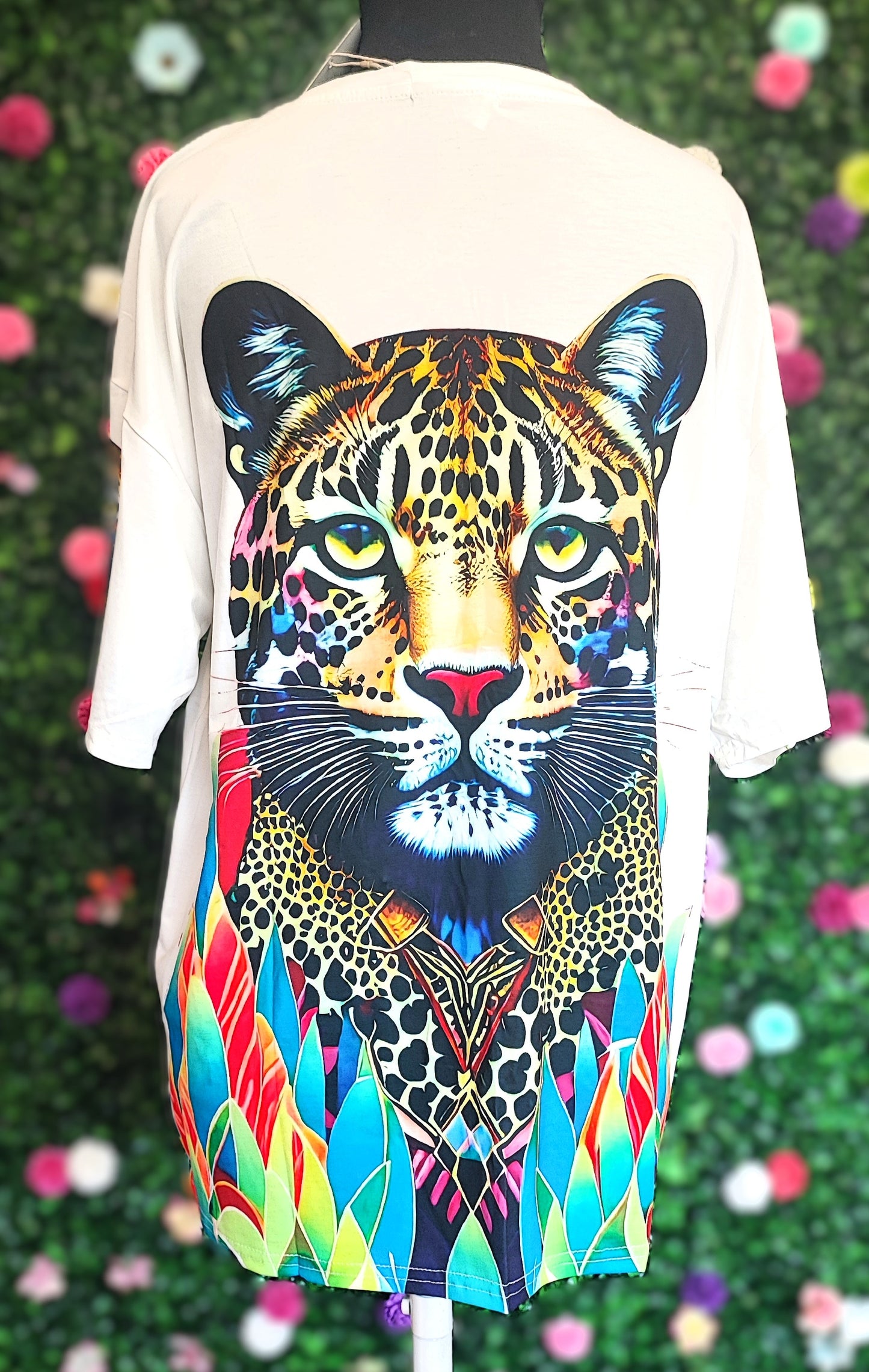 CAMISETA OVERSIZE LEOPARD BLANCA