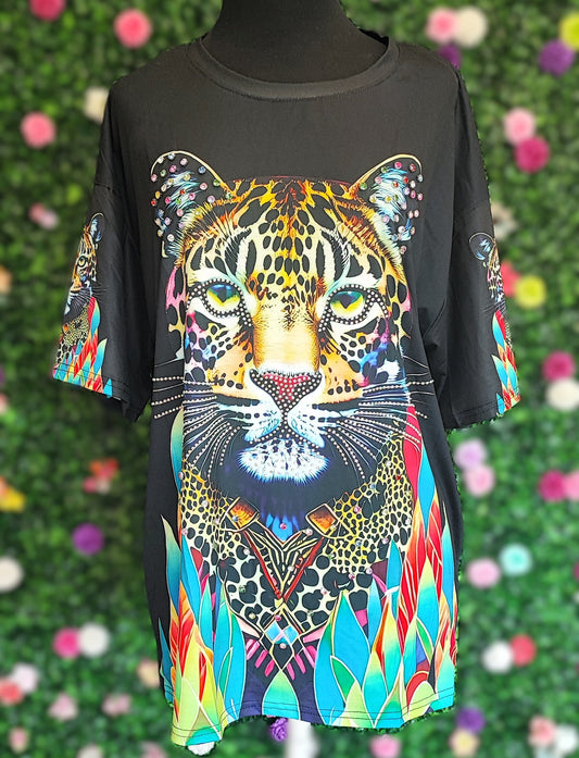 CAMISETA OVERSIZE LEOPARD NEGRA