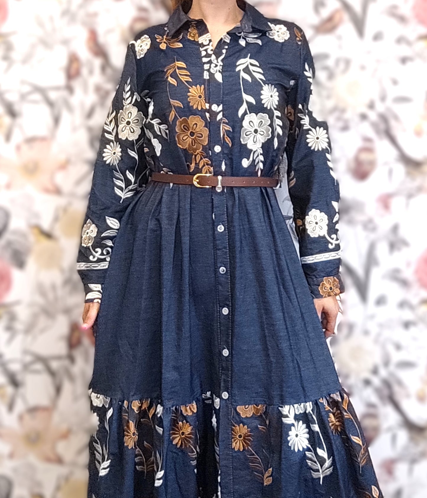 VESTIDO DENIM BORDADO MIDI