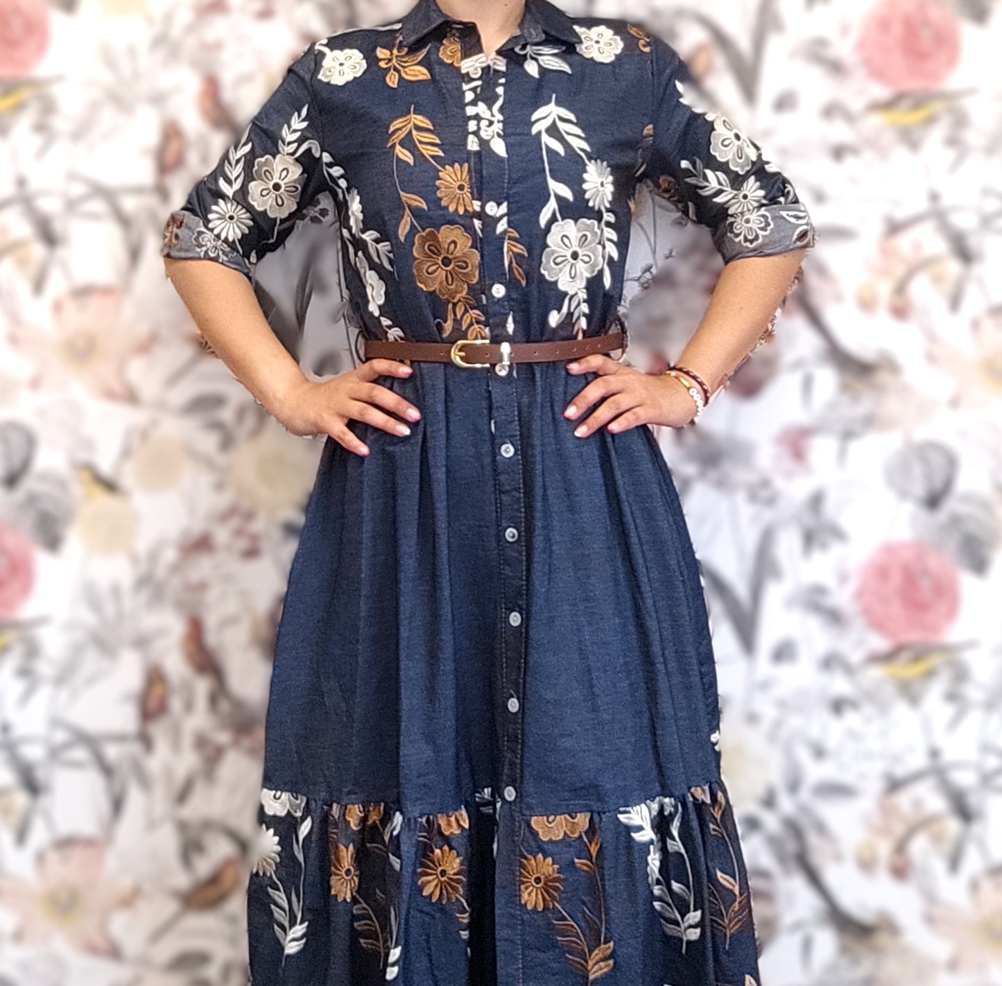 VESTIDO DENIM BORDADO MIDI