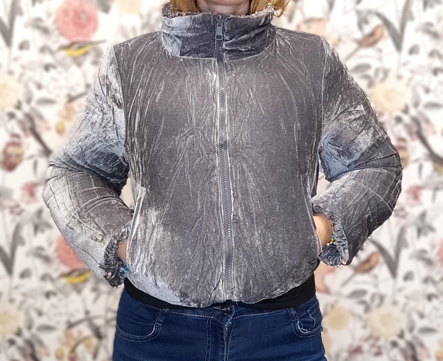 CHAQUETA REVERSIBLE LENTEJUELAS GRIS