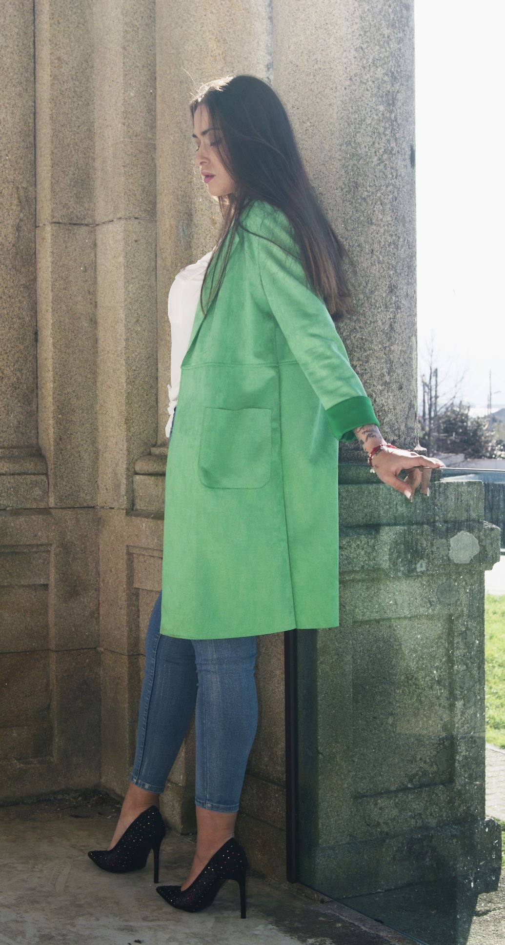 VESTE EN DAIM VERT